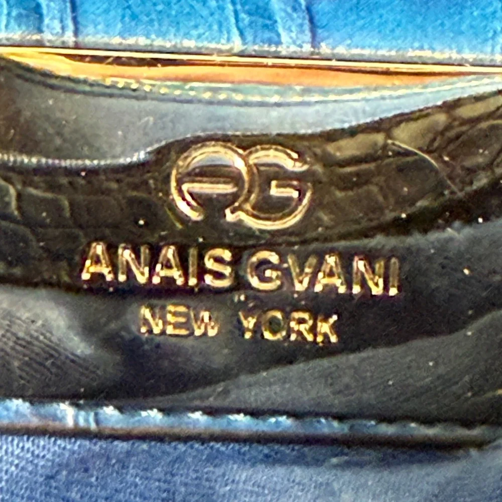 Anais Gvani New York Blue Croc Embossed Satchel Handbag Gold Hardware rare cool